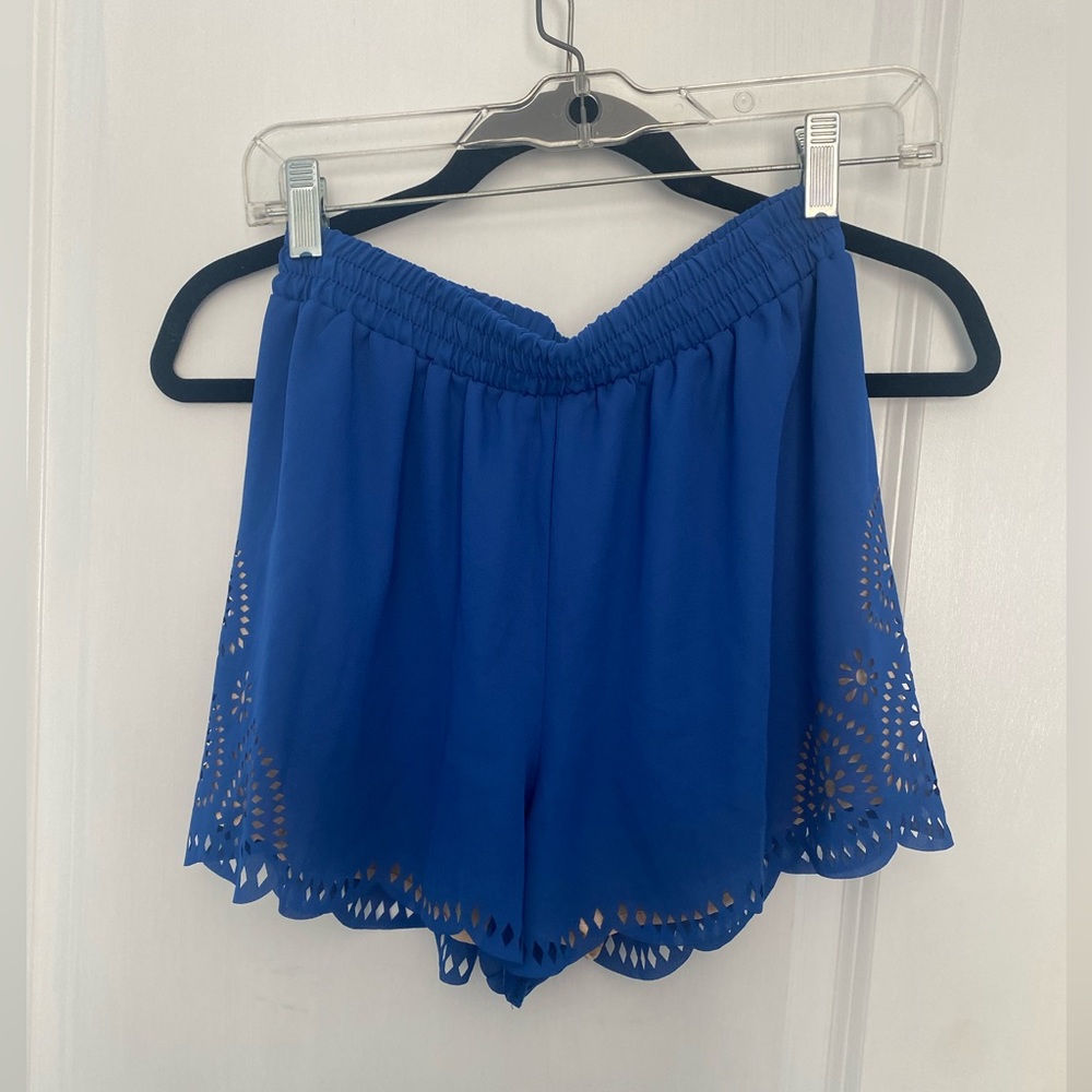 Royal blue flowy high rise shorts